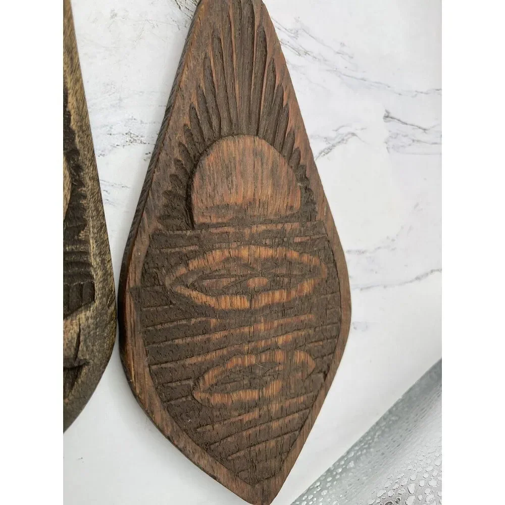 2 Hand Carved Wood Paddle Molds‎ Toucan & Sun? 13 Inches Long